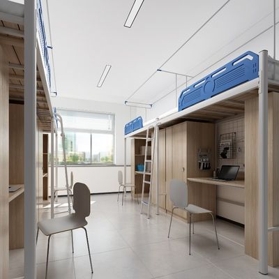 Modern design secure and stable with curtain frame double bed under the table in student apartment