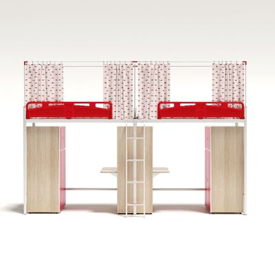 Student dormitory red and white color matching bed table with bed curtain frame and bed curtain apartment furniture