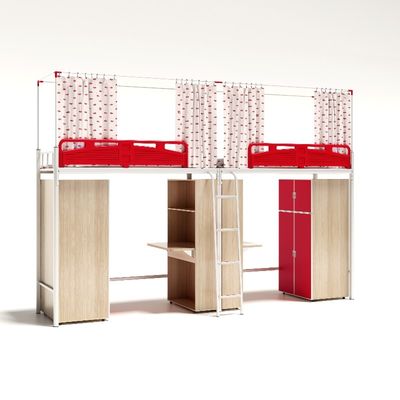 Student dormitory red and white color matching bed table with bed curtain frame and bed curtain apartment furniture