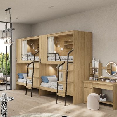 কেনা হোস্টেল-প্রস্তুত সম্পূর্ণ বন্ধ আধুনিক অ্যাপার্টমেন্ট কাঠের বেড এবং ইস্পাত ফুট সিঁড়ি সমর্থন কাস্টমাইজেশন online manufacture