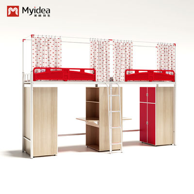 Student dormitory red and white color matching bed table with bed curtain frame and bed curtain apartment furniture