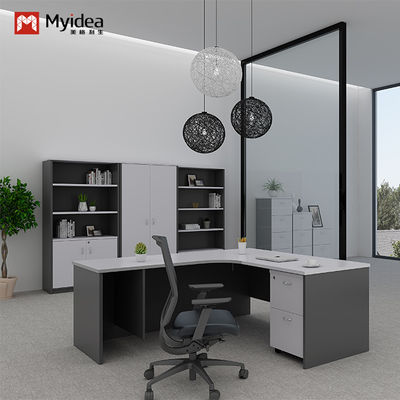 Single Computer Desk with Cabinet Storage W1600*D800*H750 Customizable Curved L-shaped Design for Modern Office