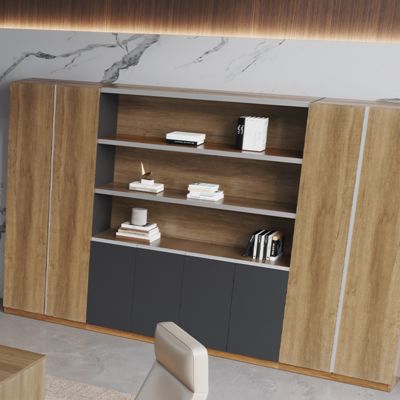 Large Office Back Cabinet With Aluminum Alloy Edging Design, Book Display, Independent Office Back Cabinet