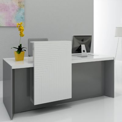 White Painted Glossy Front Desk, Fashionable Design, Light Luxury Front Desk, Commercial Hotel Lobby, Cashier And Reception Desk