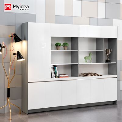 Office filing cabinet for the boss and supervisor, storage cabinet with hanging clothes area, white glossy painted office desk cabinet