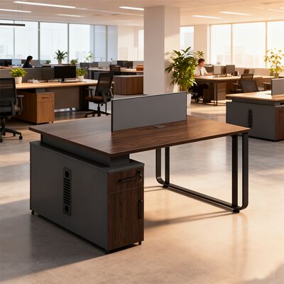 Modern Wooden Workstation Desks with Storage Space Facing Each Other Freestanding Design Easy Assembly