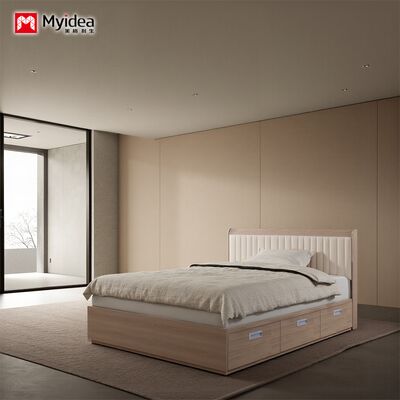Modern Mnimalist Multfunctional Bed with Drawer Cabinet, Cream Wind Leather Art Bed, Small-sized Three Drawer Double Bed