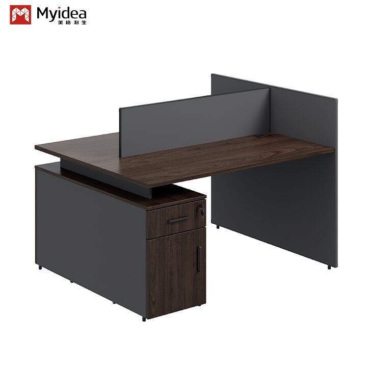 Modern Wooden Workstation Desks with Storage Space Facing Each Other Freestanding Design Easy Assembly