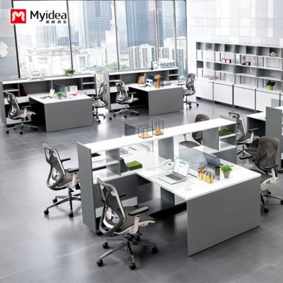 কাস্টমাইজেশন বৃহৎ ক্ষমতা স্টোরেজ ডেস্ক উইথ ক্যাবিনেট, ২-জন ৪-জন অফিস কম্পিউটার ডেস্ক ডিজাইন, স্ক্রিন পার্টিশন, স্টাফ ডেস্ক
