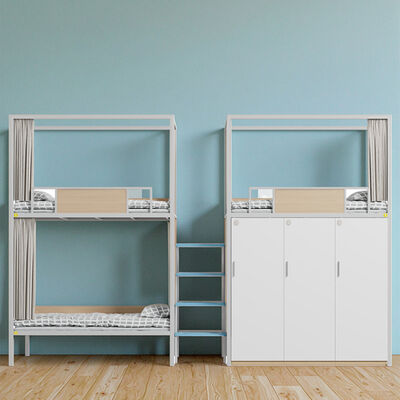 ডরমিটরি তিনজনের বিছানা আলমারি, সেফ নাইট লাইট স্টেপ ল্যাডার, হাই গার্ডরেল, বেড কার্টেন, স্কুল ডরমিটরি বিছানা